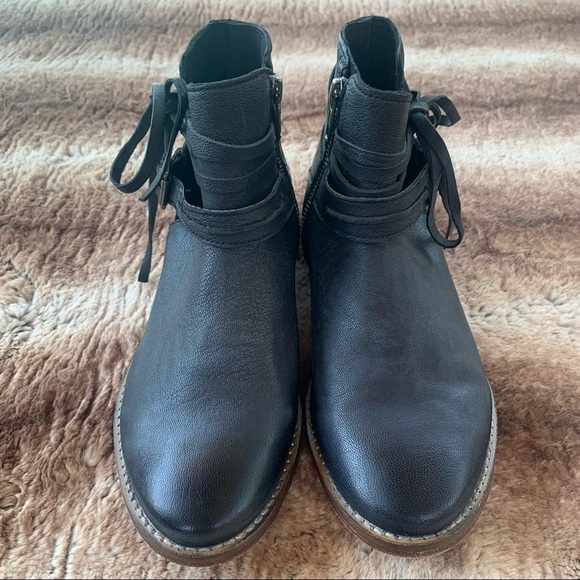 Free People Studio City Wraparound Leather Bootie Distressed Black - Picture 2 of 15